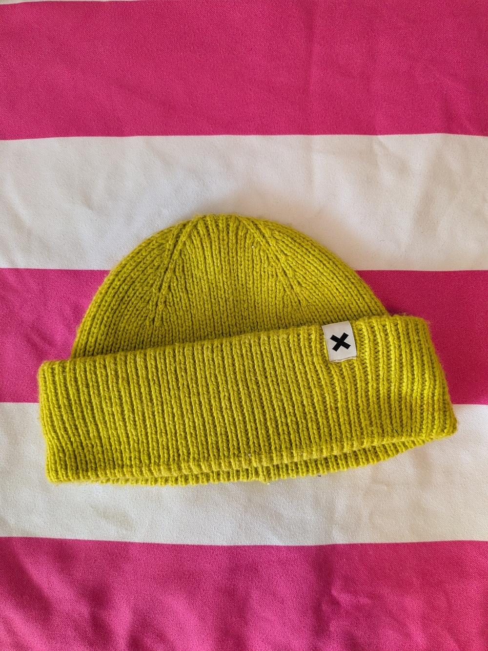 Men's Knit Beanie Hat in Lime Green with Folded Cuff